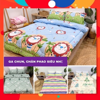 Bộ Chăn Ga 4 Món - Ga chun Chăn Phao Siêu Nhẹ [RẺ-BỀN-ĐẸP] Chất Liệu Cotton poly bền đẹp, ga đủ kích thước m6; m8;2m2