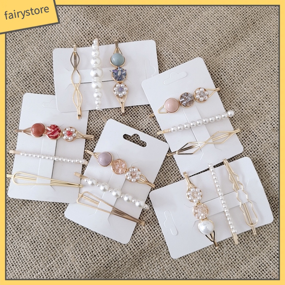 Set 3 kẹp tóc kim loại đính ngọc trai giả thời trang cho nữ