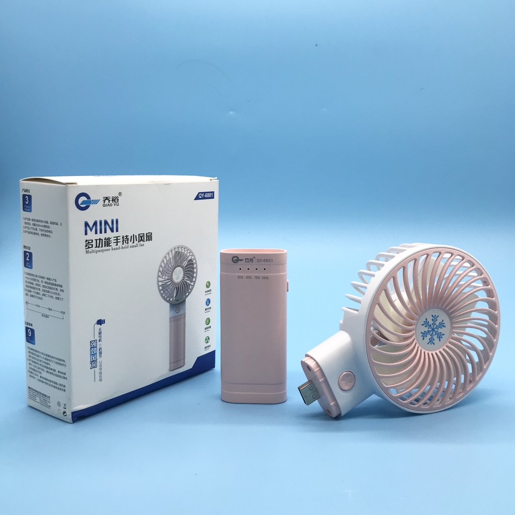 Quạt Cầm Tay Mini - Có Sạc Dự Phòng cho điện thoại, với dung lượng pin siêu lớn 3000mAh QY-6801