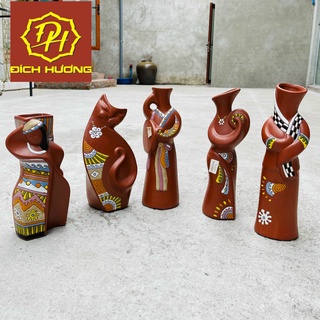 Lọ Hoa Gốm  Đỏ Cô Gái 3 Miền Bát Tràng - Cách Điệu