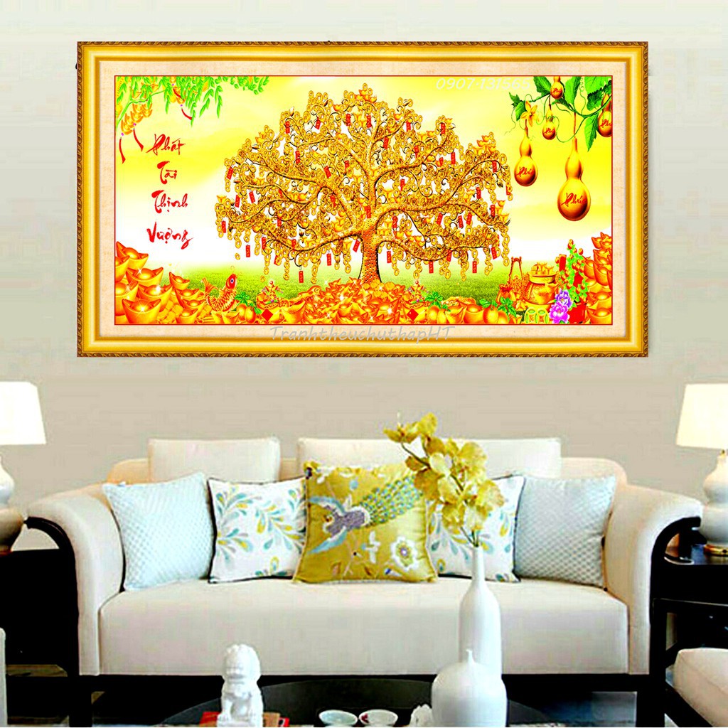 Tranh đính đá Cây Tiền Vàng VS120 Kích thước 100X50cm