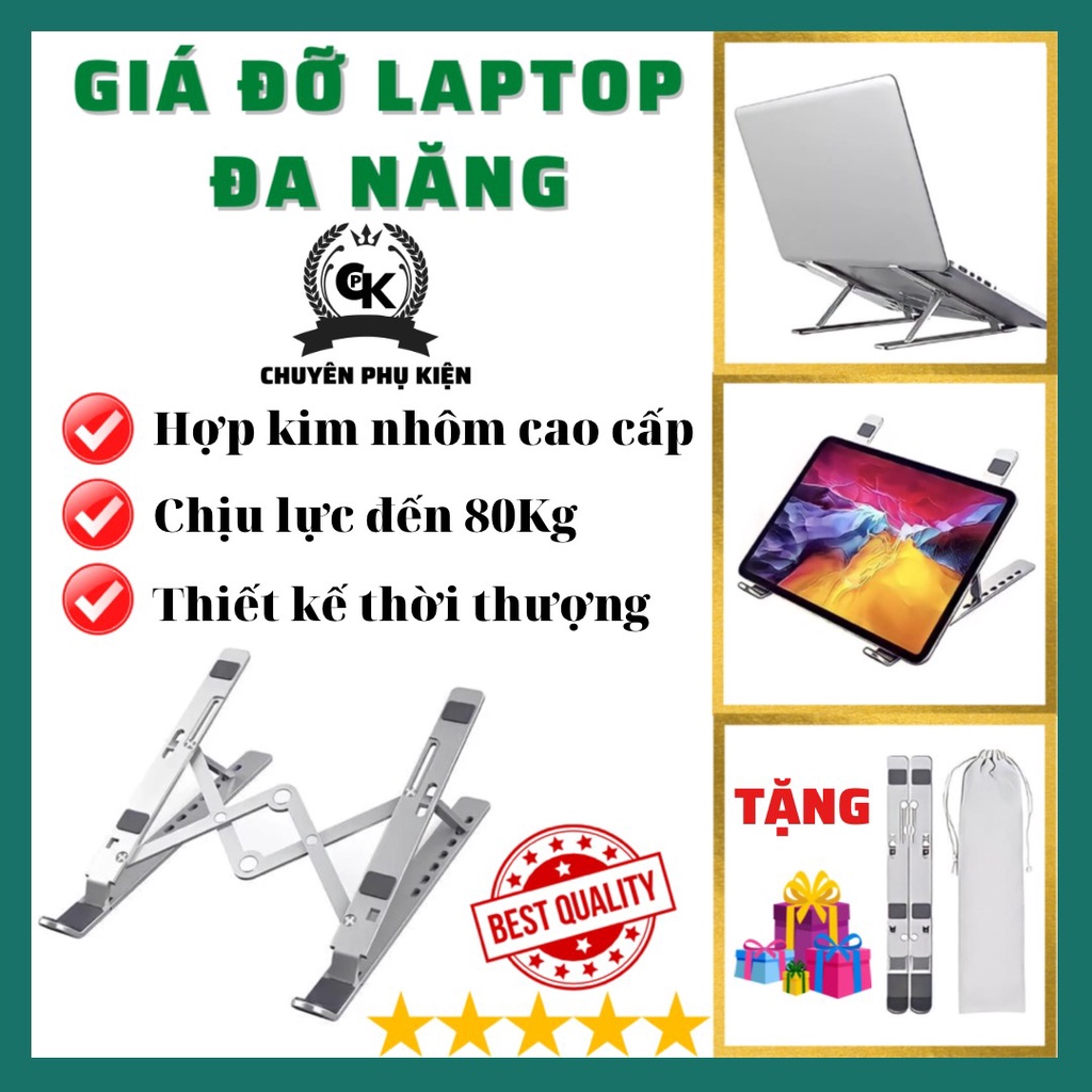 Giá đỡ laptop, macbook, ipad bằng NHÔM CAO CẤP - LOẠI 2 CHỐT, kệ đỡ máy tính tản nhiệt, gấp gọn, chịu lực siêu tốt