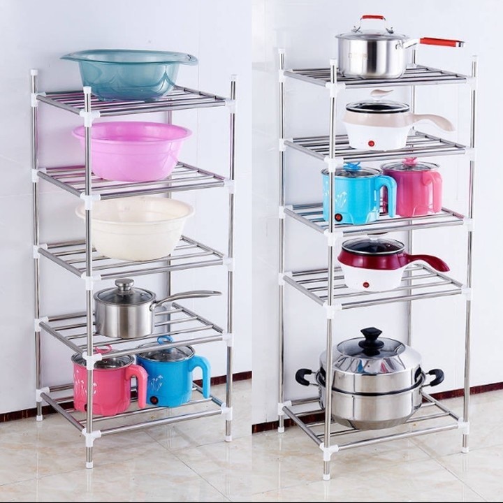 (XẢ KHO 3 NGÀY)Kệ để xoong nồi inox, chảo inox 5tầng dùng để sắp xếp xoong nồi,