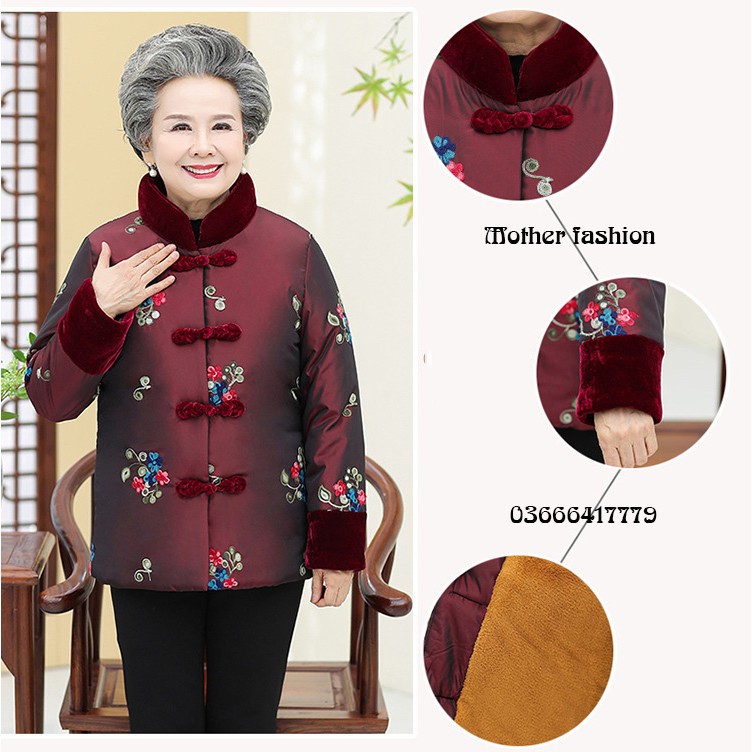 Áo phao lót lông cho bà cực ấm, áo ấm cho người già AR3