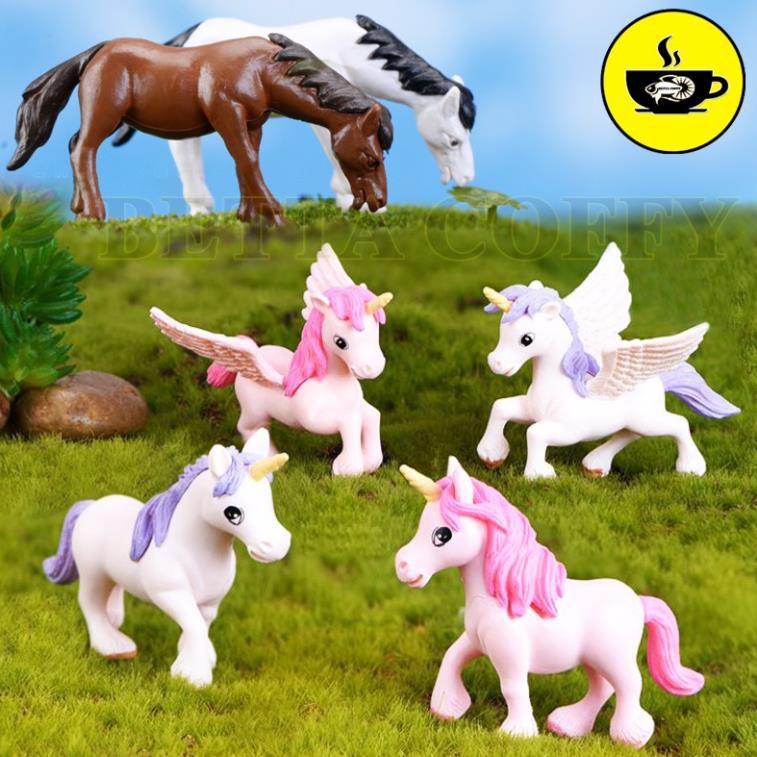 Ngựa Pony ngựa thiên thần có cánh ngựa đồng cỏ - trang trí tiểu cảnh