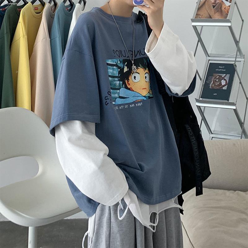 Áo thun tay dài giả hai lớp cổ tròn màu sắc thời trang dành cho nam