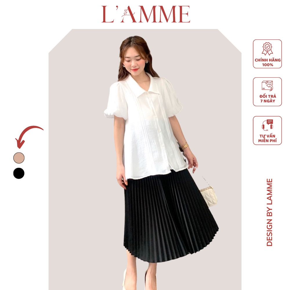 Áo bầu sơmi Tira shirt, áo bầu tay bồng chất tơ sống màu sắc trang nhã thiết kế bới L'amme