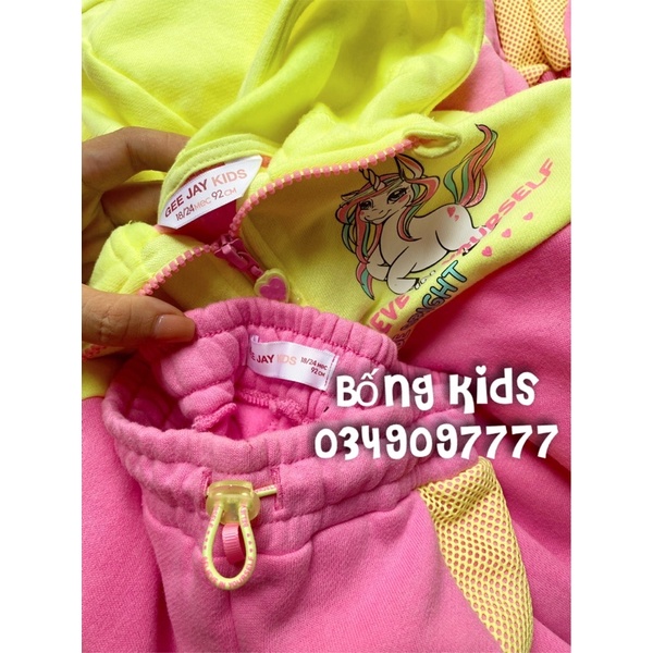 Bộ Nỉ Kéo Khoá Hoodie Bé Gái Kỳ Lân Hồng/Vàng GJ