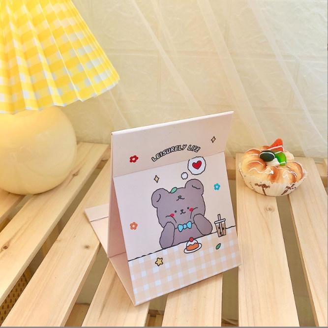 Gương bìa gập để bàn size nhỏ để bàn chủ đề gấu thỏ dễ thương nhiều màu  GUONGGAUTHO25