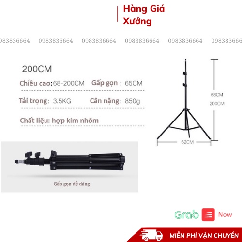 Bộ đèn studio chụp ảnh sản phẩm, quay phim, livestream chuyên nghiệp, chân cao 2m softbox 50x70cm