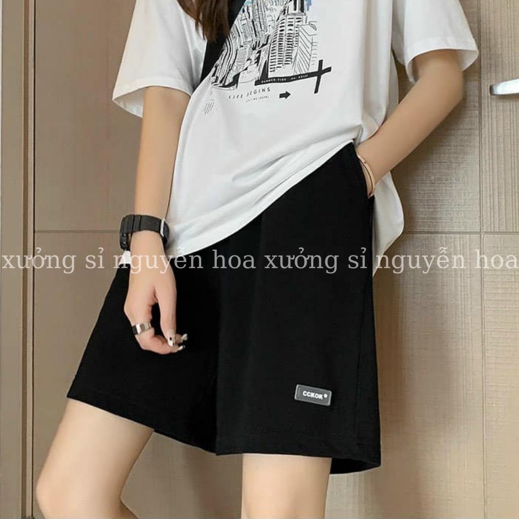 Quần short đùi unisex form dáng rộng nam nữ mặc được thêu logo 2 màu xám đen siêu hot Xưởng Sỉ Nguyễn Hoa