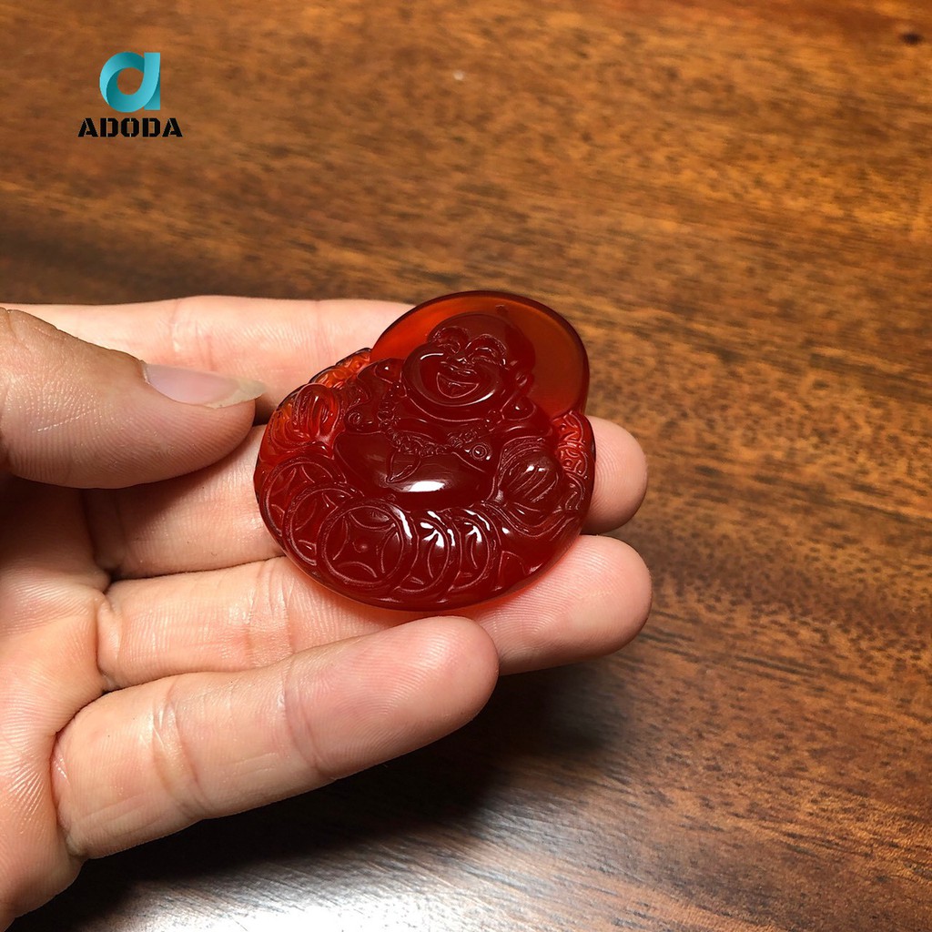 Mặt Dây Chuyền Phật Di Lặc Màu Đỏ Dành Cho Nam, Tặng Kèm Dây Đeo, ADODA