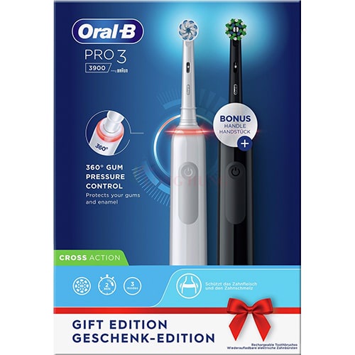 Bàn chải điện Oral-B Pro 3 3900 CrossAction (Set 2 cái) - Hàng nhập khẩu