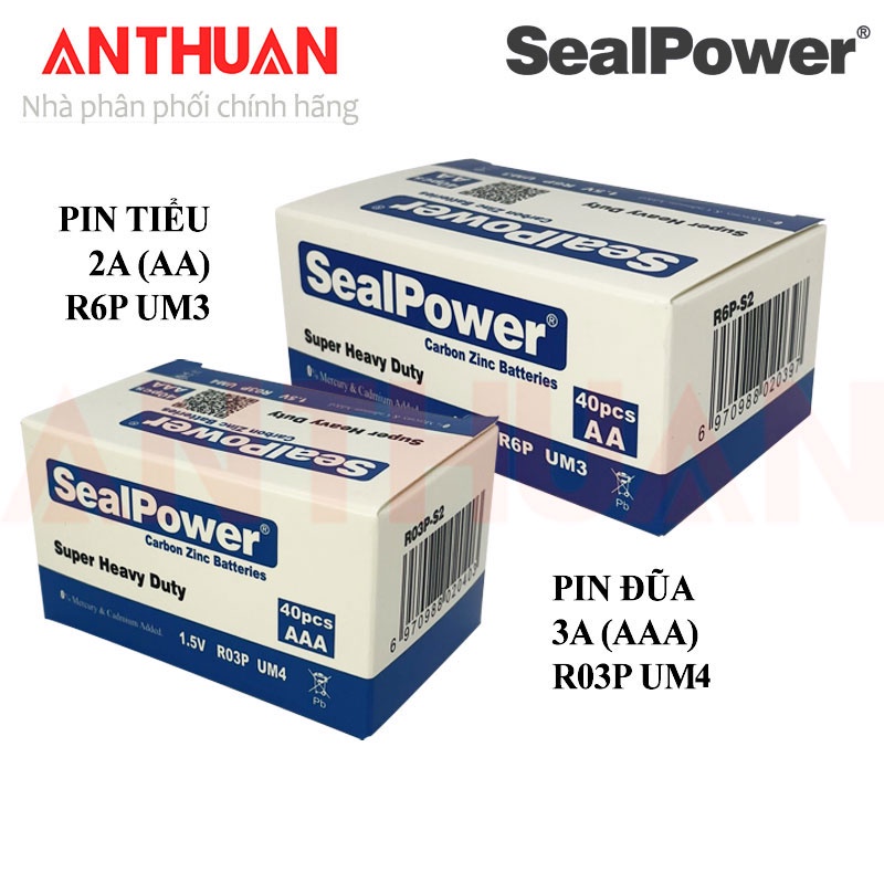 Hộp 40 pin than AA,AAA SealPower Chất lượng cao. Pin tiểu, pin đũa 1.5V R6P, R03P an toàn, thông dụng, bền bỉ, DATE mới.