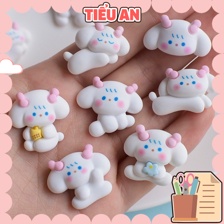 Charm (C576) slime/ Dụng Cụ Charm Trang Trí [Ko Keo &amp; Nút] Hình Bé Cún Trắng Đáng Yêu (2x2.5cm)