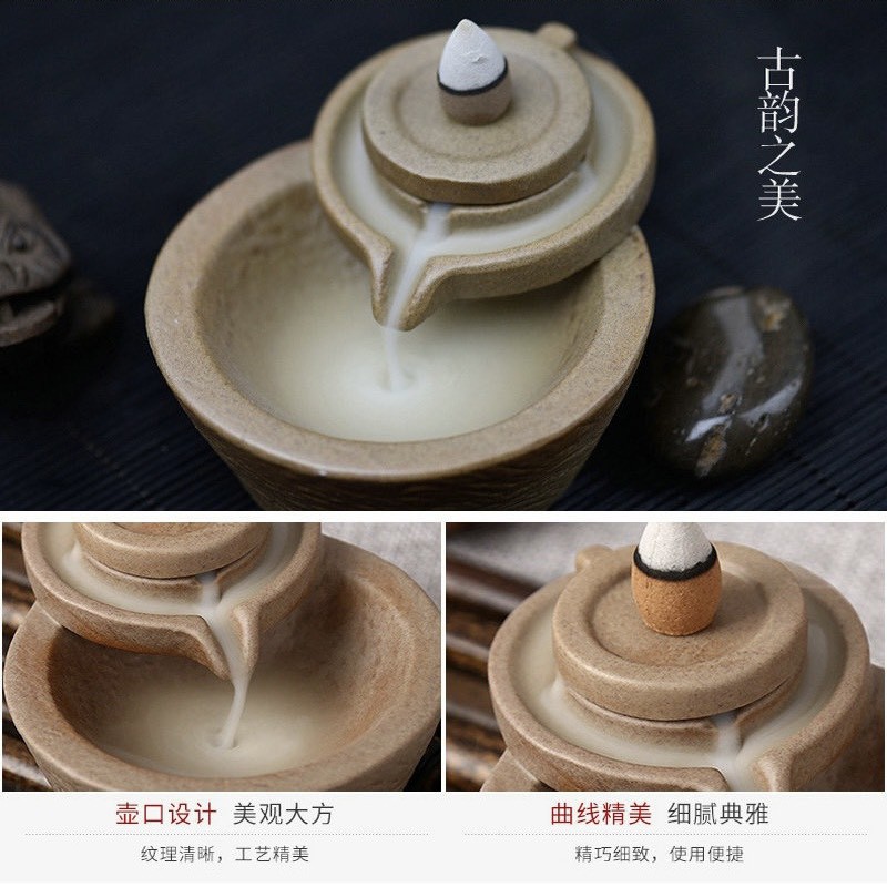 Thác khói trầm hương gốm sứ dáng cối xay tặng 1 nụ trầm