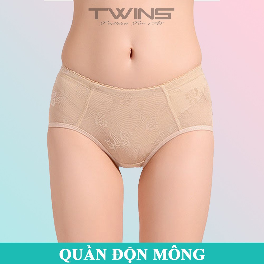 Quần lót nâng độn mông nữ tự nhiên ren cao cấp định hình thông hơi cạp thấp mút tháo rời size 45-60kg