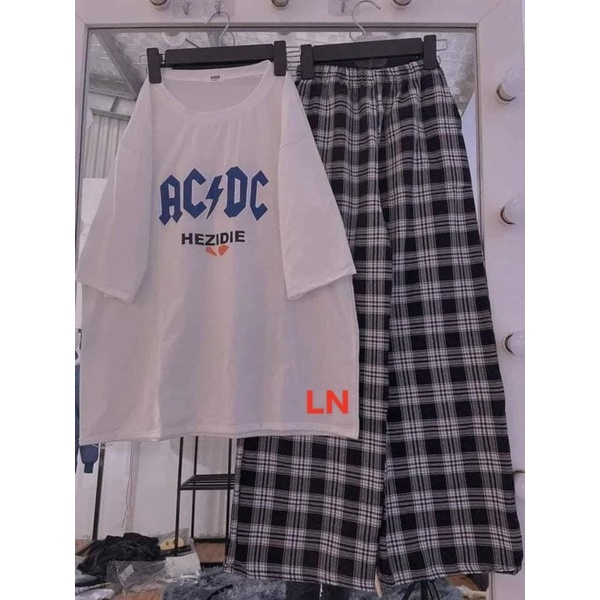Sét áo ACDC + quần kẻ ô TH6
