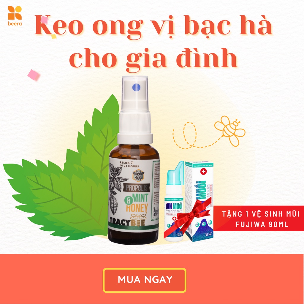 Keo Ong vị bạc hà dạng xịt Tracybee Beera tốt cho cổ họng (30ml)