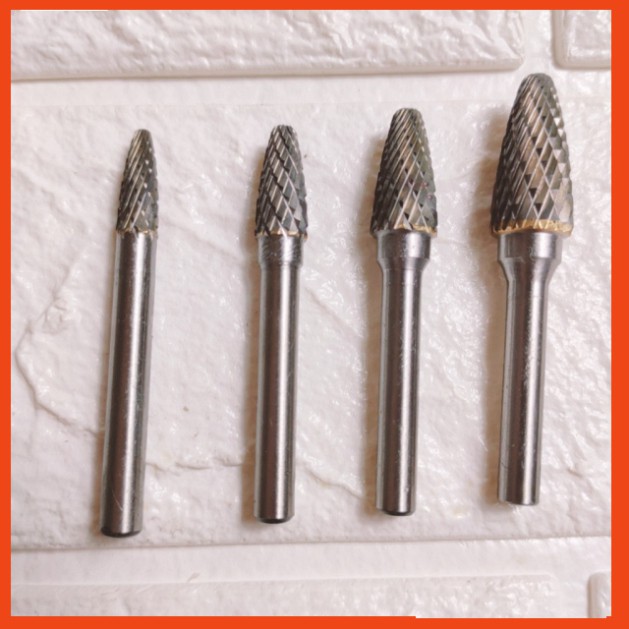 Combo 4 mũi mài hợp kim hình đầu đạn FX 6-12mm/ đầu mài, mũi doa hợp kim vonfram, phay, điêu khắc gỗ, nhôm, đồng, hợp ki