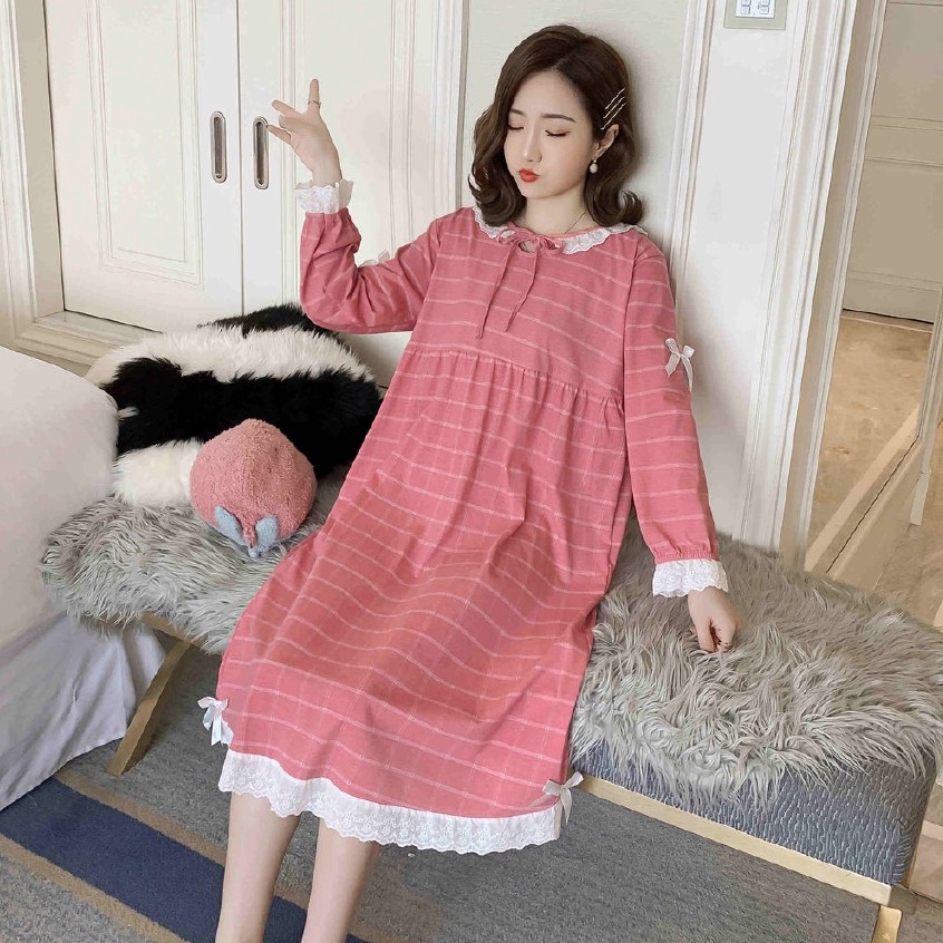 Đầm Ngủ Cotton Tay Dài In Hình Mèo Dễ Thương Cho Nữ | BigBuy360 - bigbuy360.vn