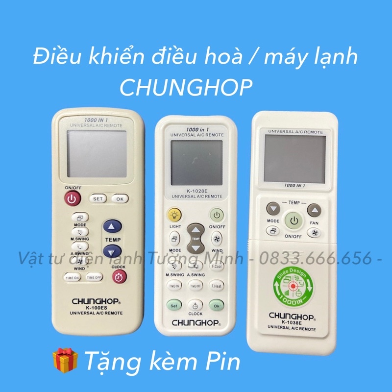 [Mã ELHA22 giảm 5% đơn 300K] Điều khiển điều hoà đa năng Chunghop - Remote máy lạnh đa năng 1000 mã chính hãng Chunghop