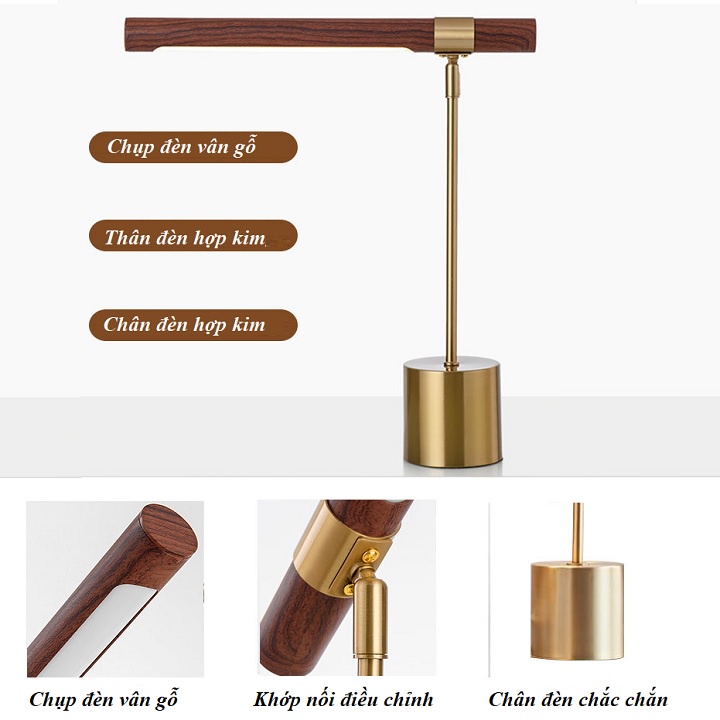 Đèn ngủ để bàn B128 vân gỗ, thiết kế phong cách Bắc Âu, trang trí phòng học, phòng khách, phòng ngủ, bàn làm việc