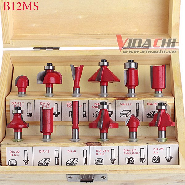 Bộ 12 Mũi Phay Gỗ, Mũi Soi Cốt 12.7mm chất liệu thép, lưỡi dao được xử lý nhiệt, độ bền cao