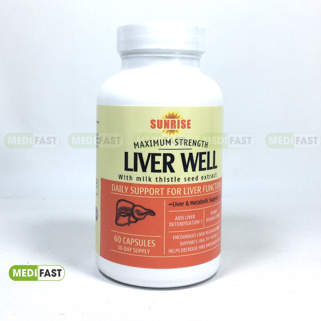 Viên uống bổ gan Sunrise Liver Well - giúp bảo vệ gan, tăng cường chức năng gan từ cây kế sữa - Hộp 60v nhập khẩu từ Mỹ