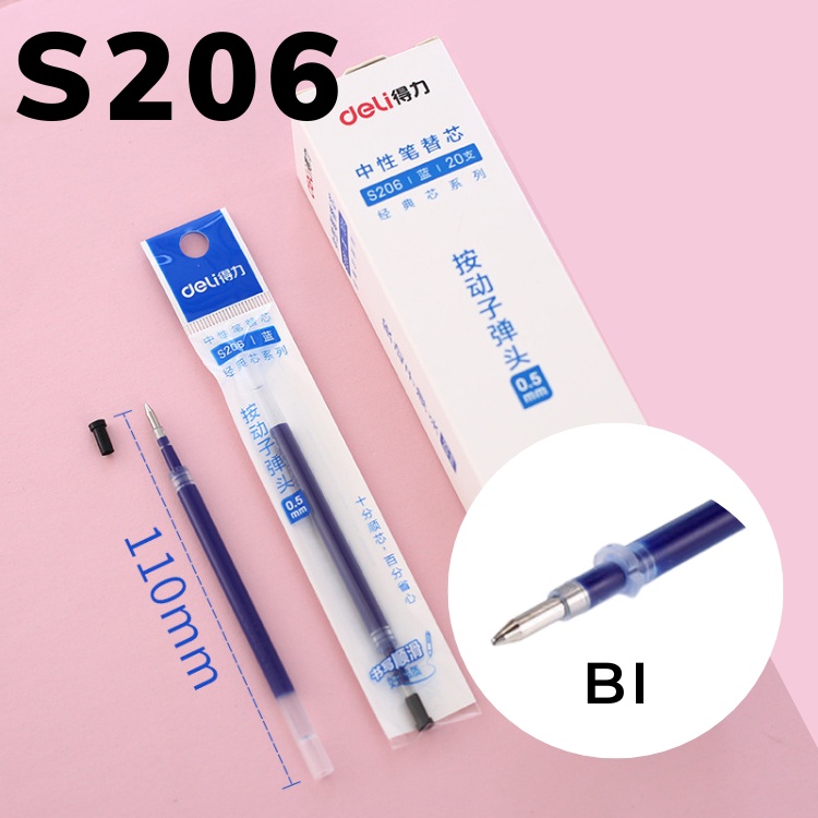Ngòi bút gel ruột thay deli s206 0.5mm mực nhanh khô - Văn Phòng Phẩm Haku