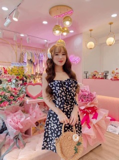 ĐẦM HOA CÚC 2 dây NƠ NGỰC