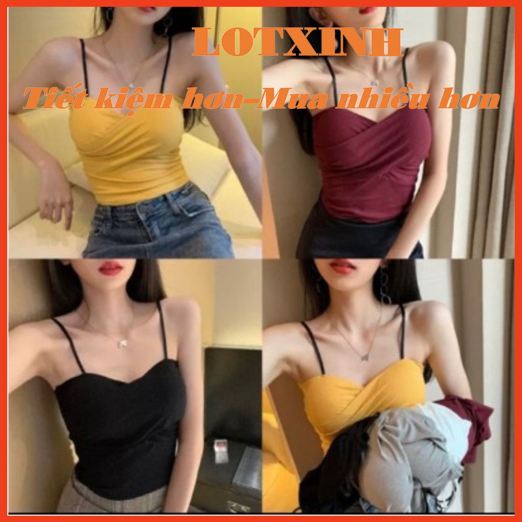 Áo 2 dây bản to cotton sợi bún xoắn ngực, Áo hai dây kiểu hàn quốc có đệm đẹp LOTXINH | WebRaoVat - webraovat.net.vn