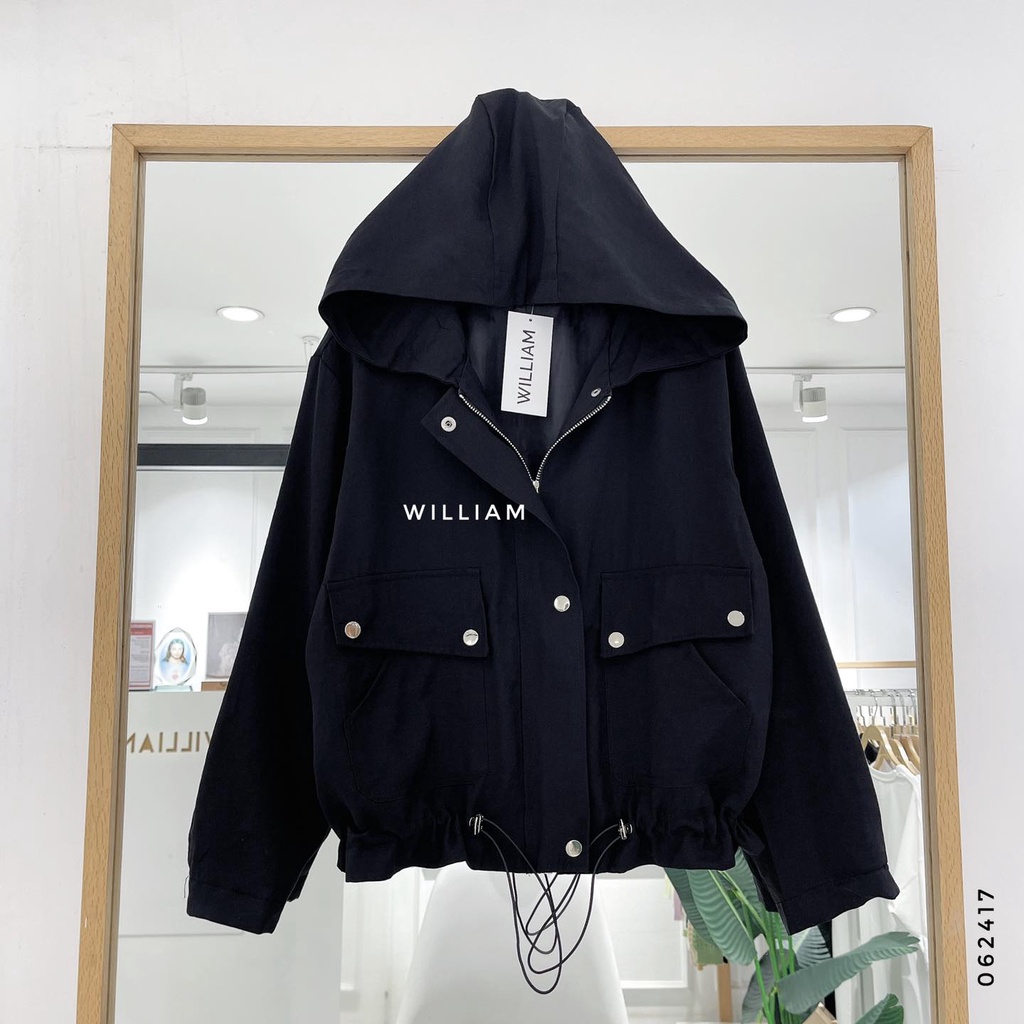 Áo khoác nón rút eo nút bấm 8809