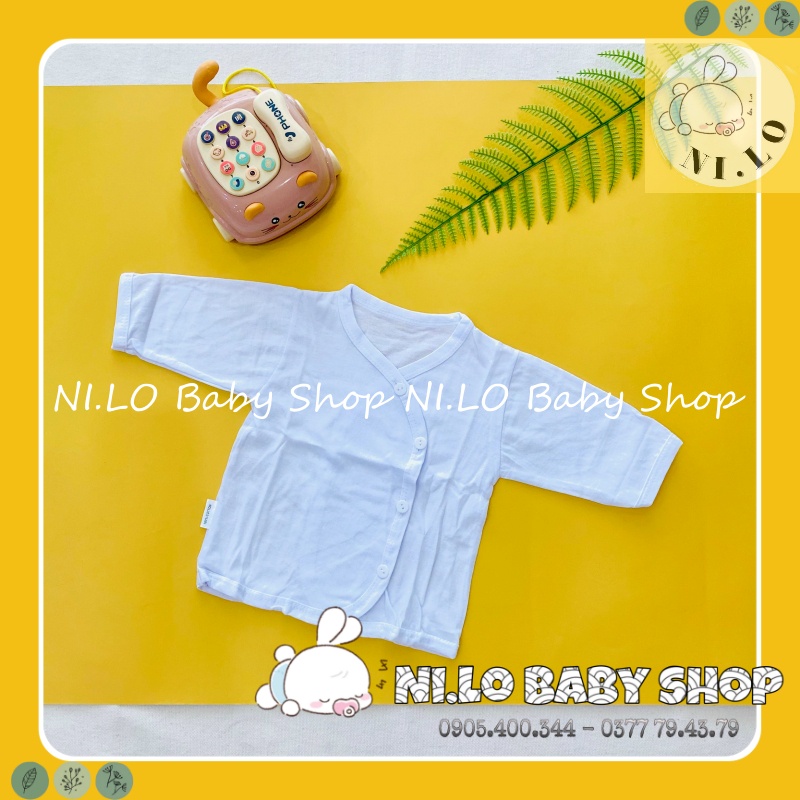 Áo sơ sinh Dài tay Cài Xéo Màu Trắng Trơn (100% Cotton Cao Cấp)