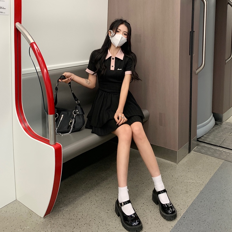 Đầm Polo Cột Dây Nơ Lưng Màu Sắc Tương Phản Thời Trang Mùa Hè Cho Nữ Năng Động Thể Thao