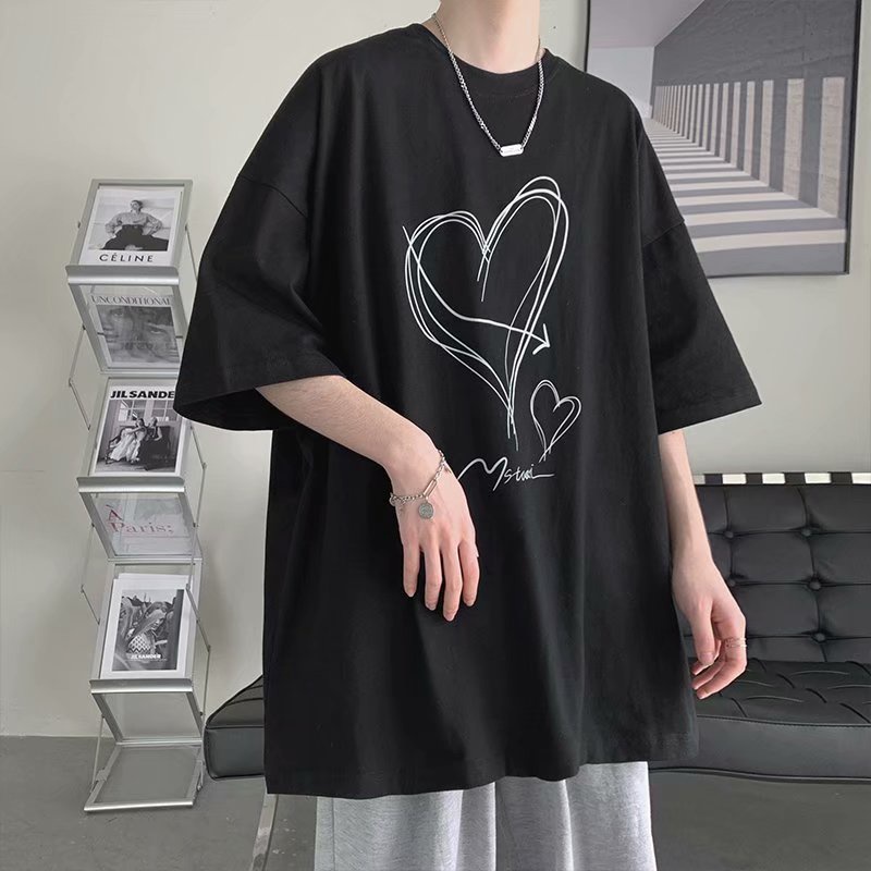 Áo thun tay ngắn cổ tròn dáng rộng in họa tiết Graffiti phong cách Hàn Quốc thời trang cho nam size M-5XL