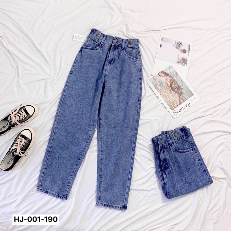 Quần Baggy Jean Nữ Hack Dáng HJ-001 | Cạp Cao | Vải Wash Xịn