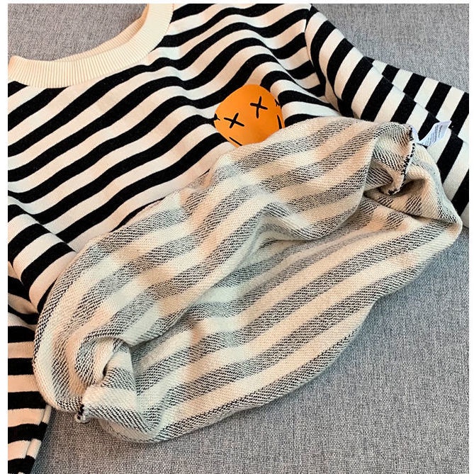 Bộ Đồ Cotton Nguyên Chất Họa Tiết Kẻ Sọc Thời Trang Mùa Thu Hàn Quốc Mới Cho Bé Gái