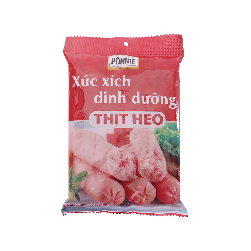 Combo 5 bịch Xúc xích dinh dưỡng thịt heo Ponnie gói 175g