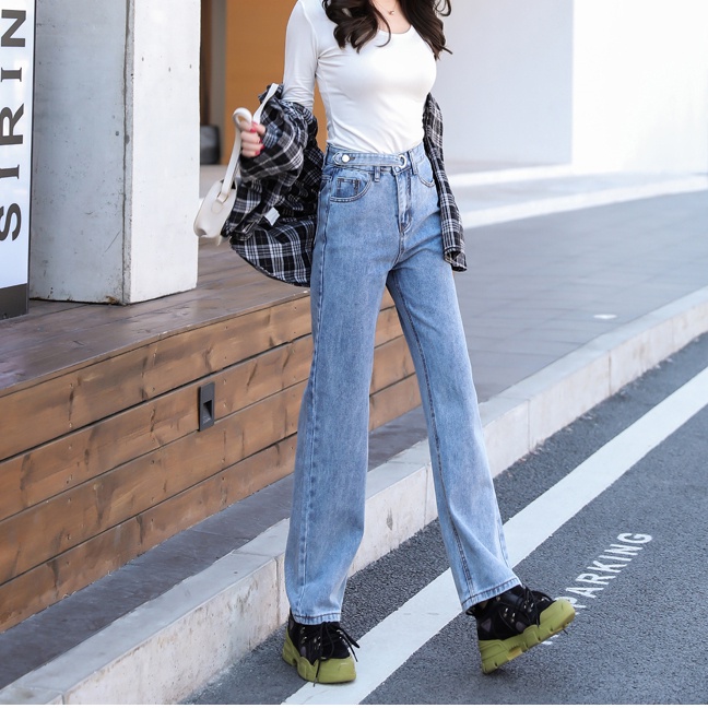 SUXI Quần Jean Lưng Cao Màu Sắc Đơn Giản Hợp Thời Trang