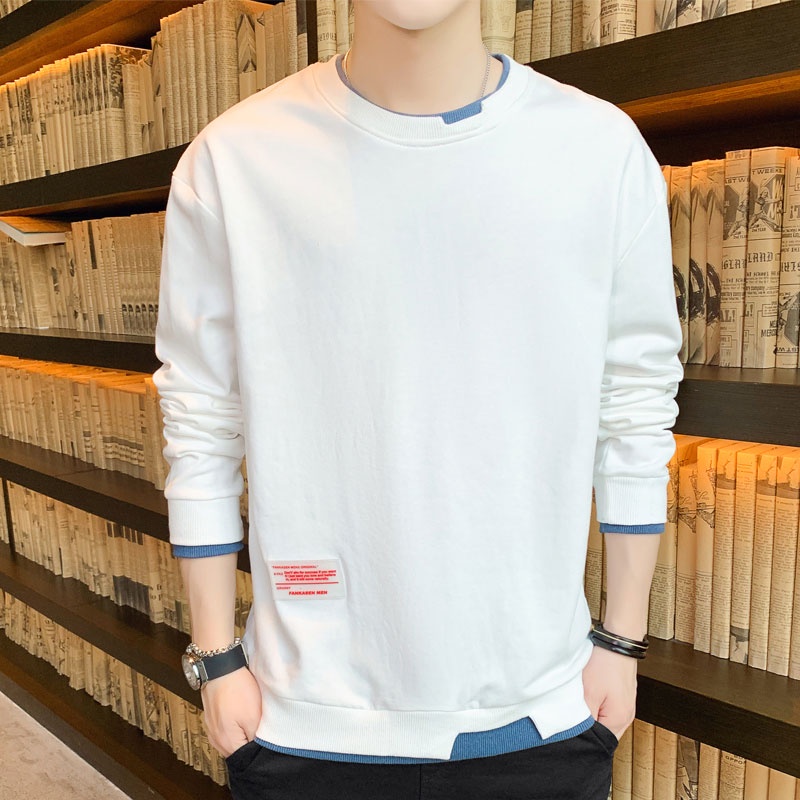 Áo nỉ dài tay cổ tròn dáng rộng phong cách Hàn Quốc dễ phối đồ cho nam