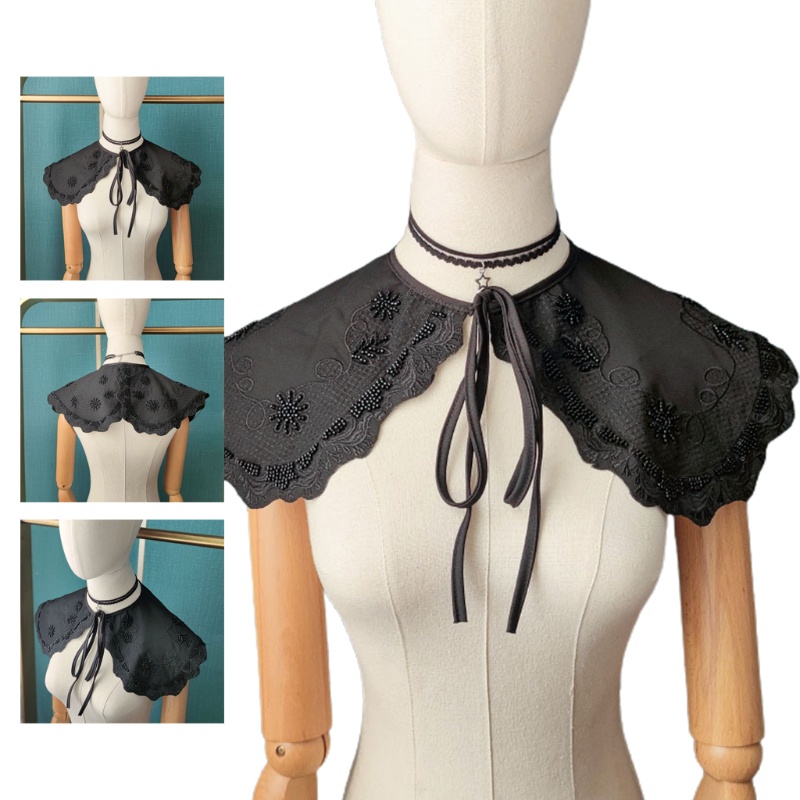 Cổ Áo Rời Dáng Ngắn In Họa Tiết Hoa Trang Trí Xinh Xắn Thời Trang Cho Nữ