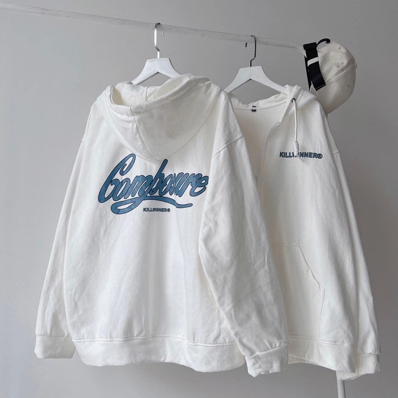 Áo hoodie zip khóa kéo from rộng tay bồng cực cá tính, Áo khoắc Nữ có mũ chất nỉ da cá có 2 màu đen trắng Vati