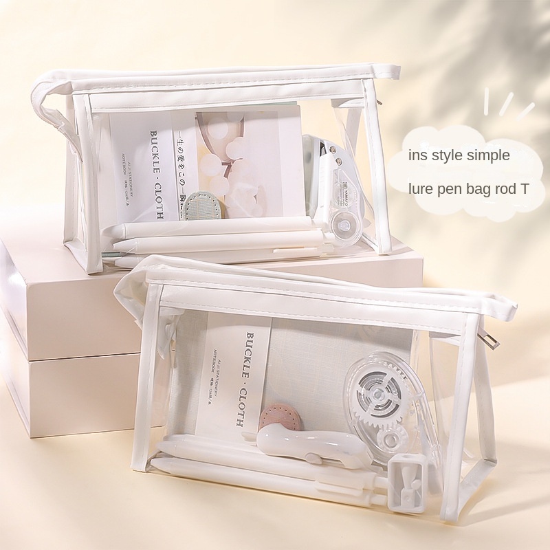 Túi Đựng Bút Trong Suốt Cỡ Lớn In Họa Tiết Hoạt Hình Đơn Giản Phong Cách Nhật Bản