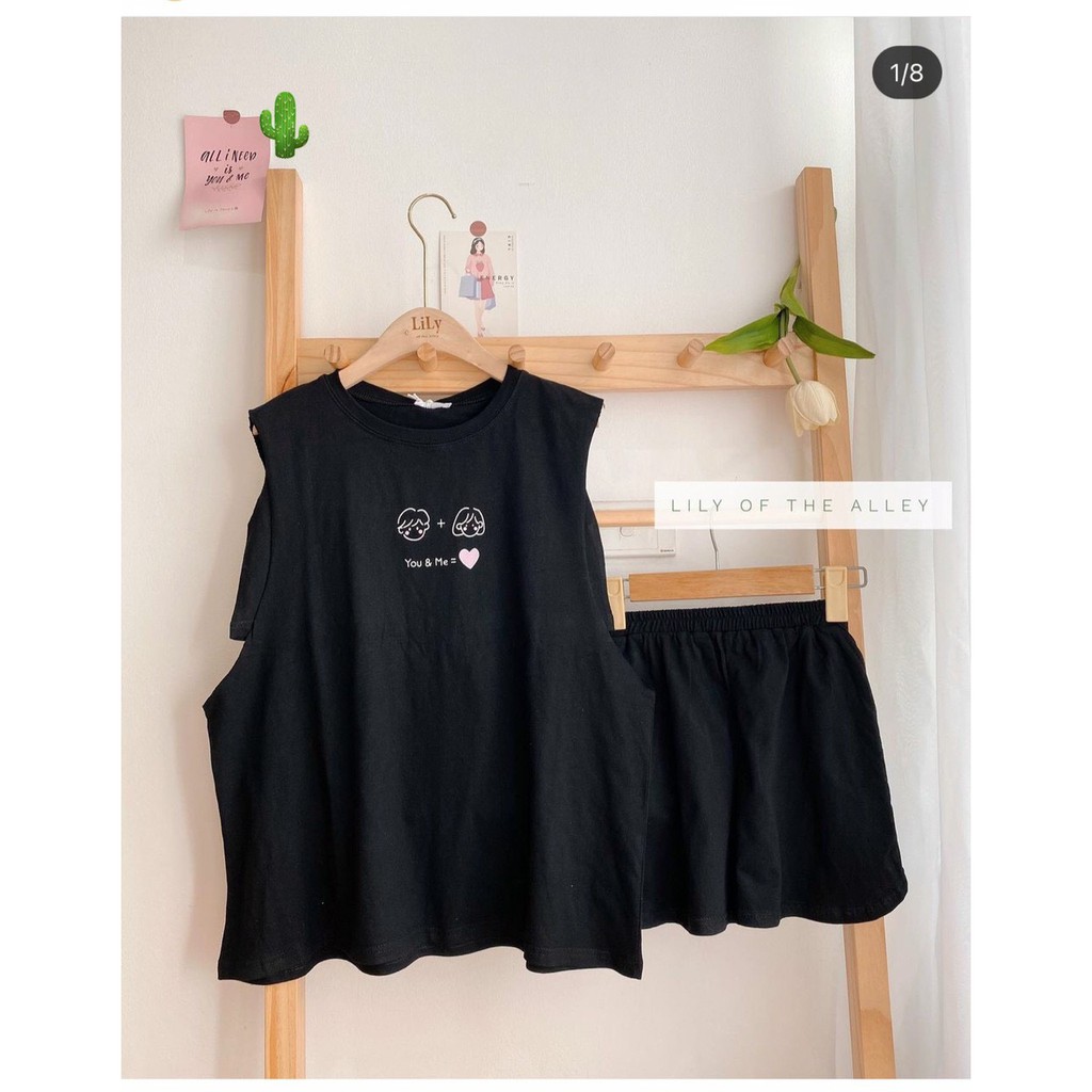 Set bộ nữ đùi ba lổ tank top kèm áo quây quần đùi rộng cá tính - PC