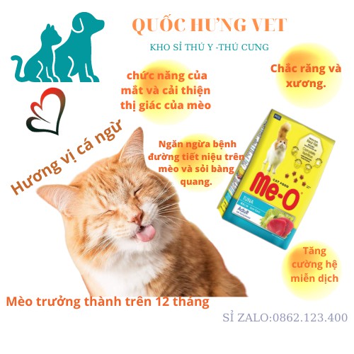 Thức Ăn cho mèo Me-O Adult  Vị  Cá ngừ 1.2kg Hạt cho mèo trưởng thành-QUỐC HƯNG VET