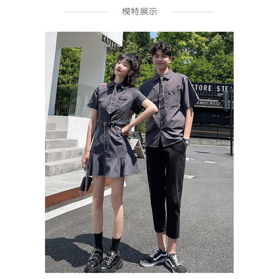 Couples, Summer 2021 New College Wind Dress, Female Herburn, Short-Sleeved Shirt, Student Class, Tide