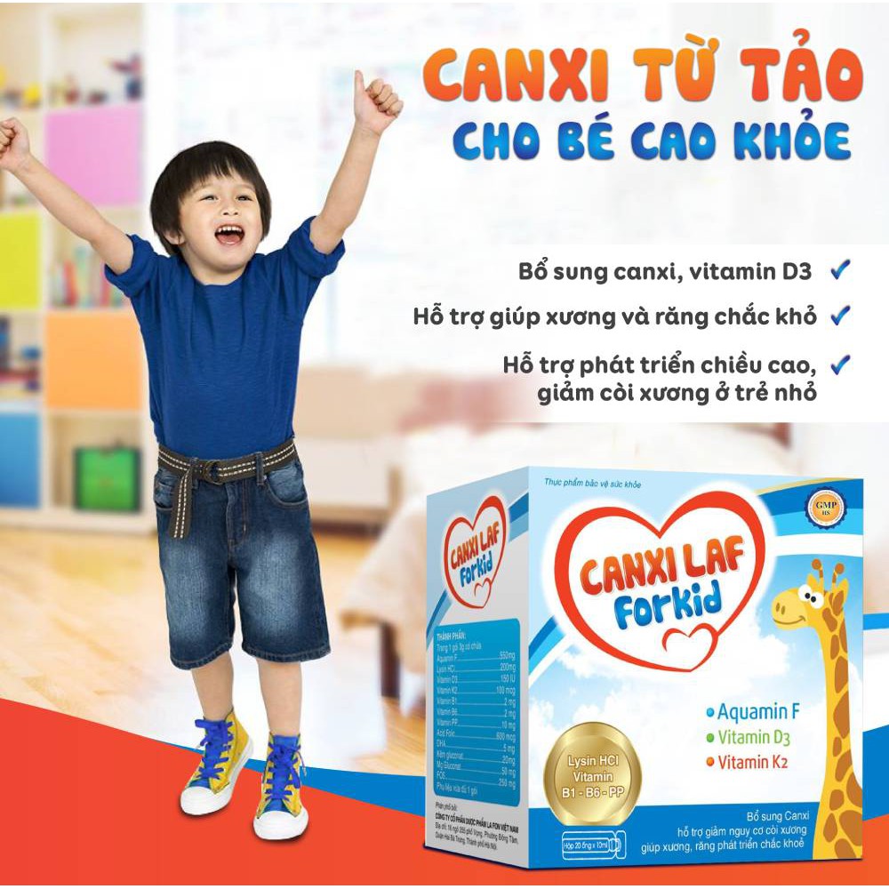 Canxi laf for kid hộp 20 ống 10ml bổ sung canxi giúp phát triển chiều cao, giảm còi xương ở trẻ nhỏ