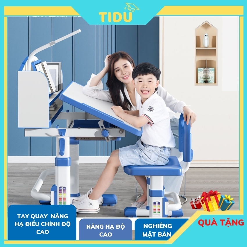 bộ bàn học chống gù chống cận thông minh học sinh Tidu R08 kích thước 60x80 nâng hạ độ cao bằng tay quay