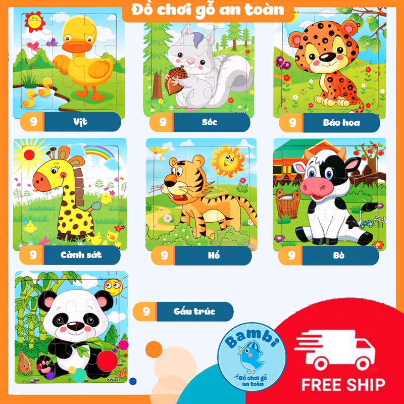 [9 miếng] Đồ chơi tranh ghép hình gỗ puzzle - Bộ ghép hình - Tranh xếp hình